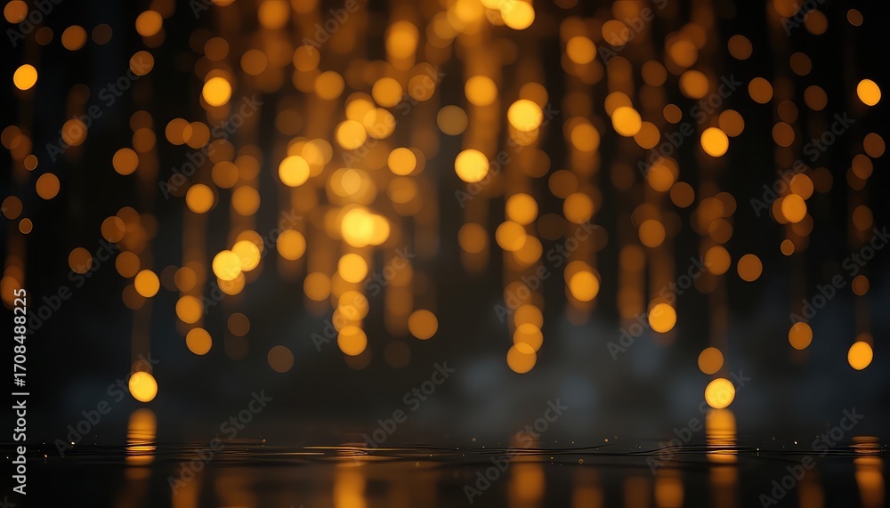 Poster golden lights cascade down in a soft focus, creating a magical, warm and inviting atmosphere with sh
