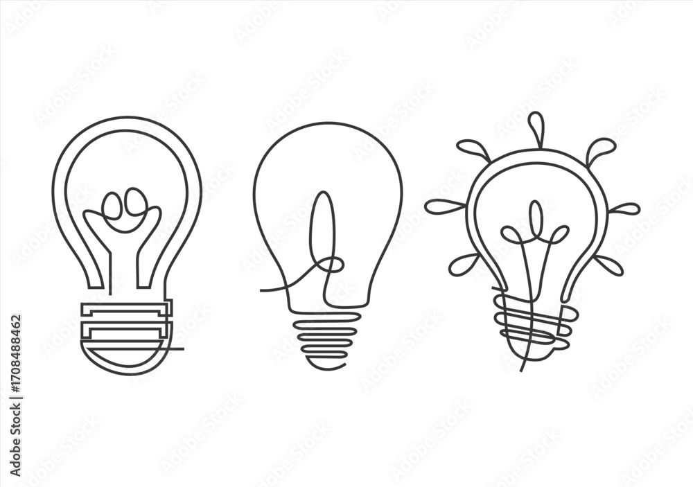 Poster lightbulb line art set creative ideas and innovation concept. line icon-continuous line drawing. edi