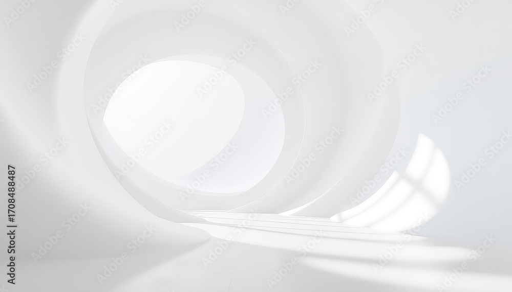Poster abstract architectural interior with smooth white walls and light creating a sense of flowing motion