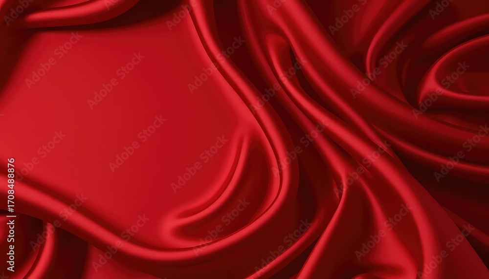 Poster vibrant crimson fabric folds and flows elegantly, creating a soft, luxurious texture with gentle, fl