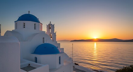 Obraz premium White church sunrise aegean sea