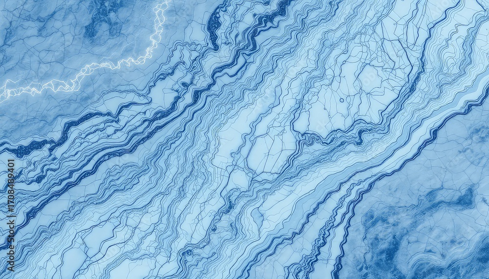 Poster intricate blue and white abstract pattern depicting the power of nature with cracking textures and l