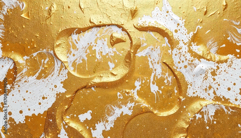 Poster a textured golden surface with white fluid streaks creating a luxurious and contemporary abstract de