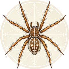 Detailed Spider Illustration with Geometric Web Background