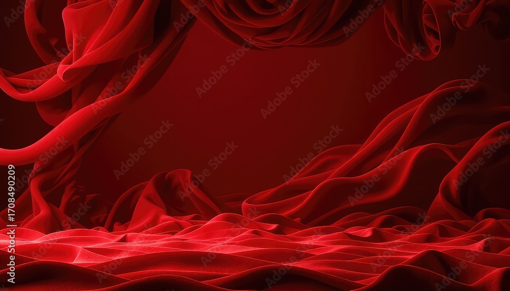 Aufkleber flowing crimson fabric creates a dramatic stage backdrop with soft waves and undulating curves for p