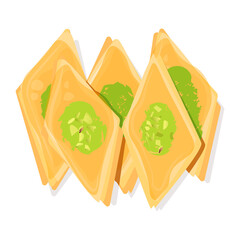 Obraz premium Baklava in a diamond with pistachios is a traditional dessert of Makkhrebi cuisine