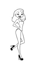 Beautiful woman dancing black and white vector illustration elegant graceful artistic silhouette design