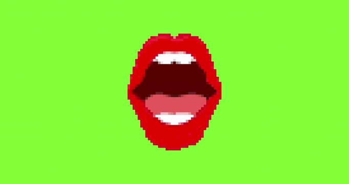Pixel lips animation. For video retro game. Loop animation. Vector Pixel art 8 bit