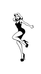 Beautiful woman dancing black and white vector illustration elegant graceful artistic silhouette design