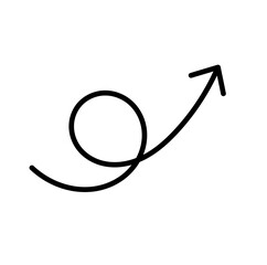 Black swirl arrow pointing upward right for infographic element, navigation symbol, business growth icon, poster design, and creative graphic layout