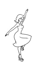 Beautiful woman dancing black and white vector illustration elegant graceful artistic silhouette design