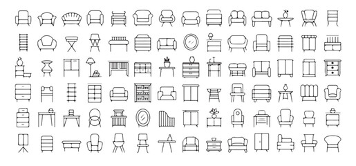 Extensive Collection of Furniture Line Icons: Chairs, Sofas, Tables & More!