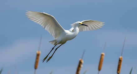 Fototapeta premium White egret in flight over marsh