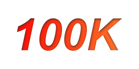 Red orange gradient 100K text design for milestone celebration, social media followers achievement, digital poster, and graphic highlight element