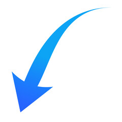 Blue curved arrow pointing down right for direction icon, navigation sign, infographic element,...