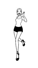 Beautiful woman dancing black and white vector illustration elegant graceful artistic silhouette design