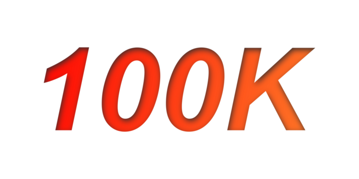 Red orange gradient 100K text design for milestone celebration, social media followers achievement, digital poster, and graphic highlight element