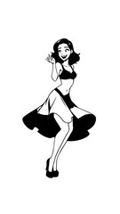 Beautiful woman dancing black and white vector illustration elegant graceful artistic silhouette design
