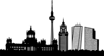Fototapeta premium Vector art of berlin germany skyline silhouette with buildings and towers in black and white