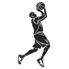 Basketball player shooting ball silhouette isolated on white background