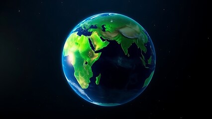 Naklejka premium Vibrant Earth globe floating in space, showcasing continents with atmospheric lighting.