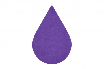 Textured purple paper droplet silhouette, positioned on transparent backdrop, presenting minimalist graphic design concept