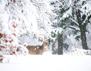 White-tailed deer in a snowy forest