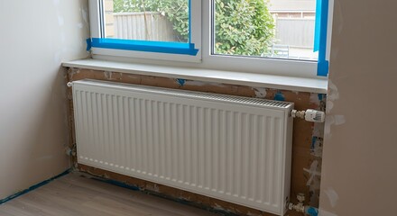 White radiator under window