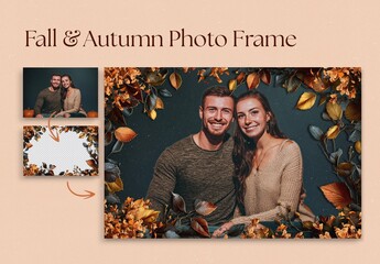 Autumn Fall Photo Frame Template with Leafy Border Overlay for Thanksgiving & Harvest Flyer, Invite