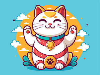 Japanese Lucky Cat Charm Illustration Vector