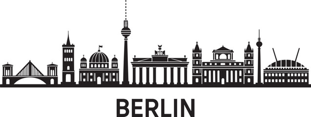 Berlin Skyline Silhouette Vector Illustration Depicting Famous Landmarks and Cityscape in Black and White © MC Creative