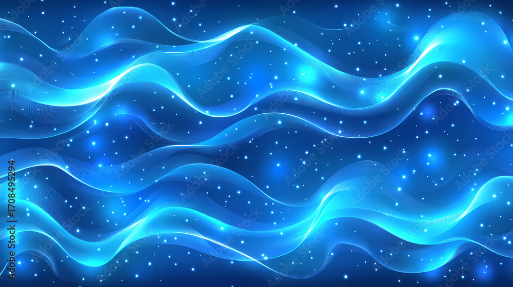 Sticker abstract blue wave pattern with sparkling stars