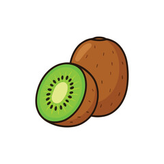 Obraz premium Cartoon Illustration of Whole and Sliced Kiwi Fruit