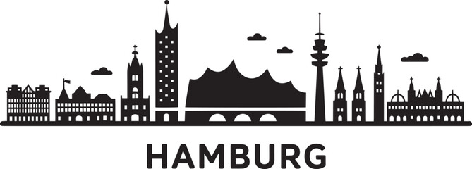 Fototapeta premium Detailed Hamburg Skyline Silhouette Vector Illustration Capturing the Essence of German City