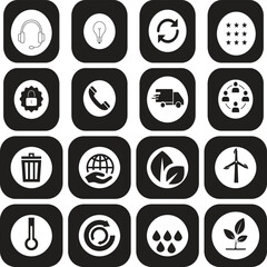 Fototapeta premium Eco Technology and Sustainability Icons Set – Renewable Energy, Solar Power, Recycling, and Green Living Symbols”