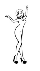 Beautiful woman dancing black and white vector illustration elegant graceful artistic silhouette design