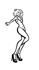 Beautiful woman dancing black and white vector illustration elegant graceful artistic silhouette design