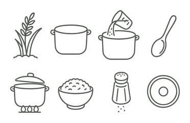 Rice cooking process icons: simplified steps for perfect rice preparation