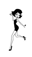 Beautiful woman dancing black and white vector illustration elegant graceful artistic silhouette design