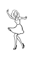 Beautiful woman dancing black and white vector illustration elegant graceful artistic silhouette design