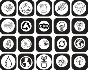 Eco Technology and Sustainability Icons Set – Renewable Energy, Solar Power, Recycling, and Green Living Symbols”