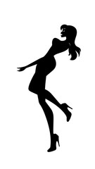 Beautiful woman dancing black and white vector illustration elegant graceful artistic silhouette design