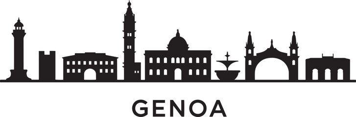Genoa Cityscape Silhouette Vector Art Depicting Italian Landmarks and Architectural Details
