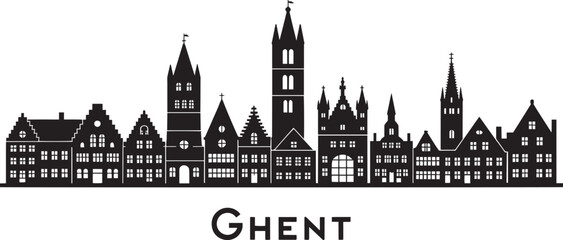 Fototapeta premium Ghent Skyline Silhouette Vector Illustration A Detailed Cityscape Depiction of Ghent Belgium's Architectural Landmarks
