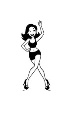 Beautiful woman dancing black and white vector illustration elegant graceful artistic silhouette design