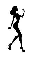 Beautiful woman dancing black and white vector illustration elegant graceful artistic silhouette design
