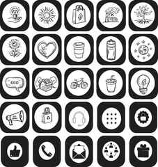 Eco Technology and Sustainability Icons Set – Renewable Energy, Solar Power, Recycling, and Green Living Symbols”