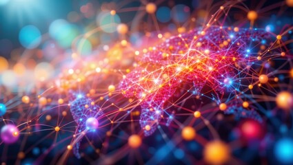 Fototapeta premium Colorful Abstract Visualization of a Global Network with Glowing Connections and Data Points