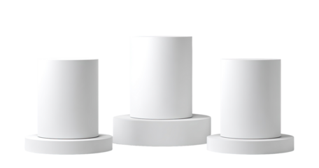 Three white cylindrical pedestals of varying heights, stacked on circular bases