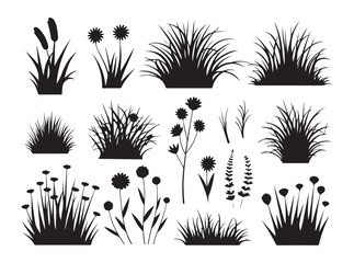 Grass and Plants Silhouette Vector Pack, Nature Elements and Garden Design